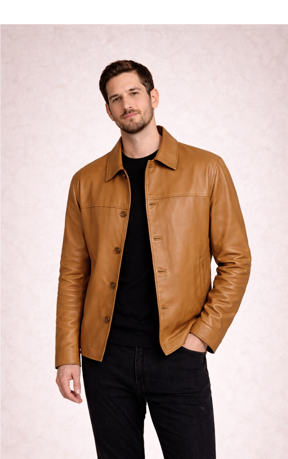Mohenjo-daro Sheep Leather  Buttons Jacket - BROWN