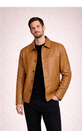 Mohenjo-daro Sheep Leather  Buttons Jacket - BROWN