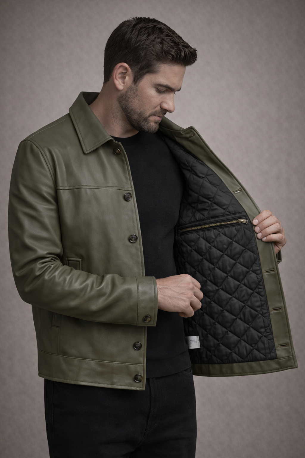 Mohenjo-daro Sheep Leather Jacket - Olive Grey