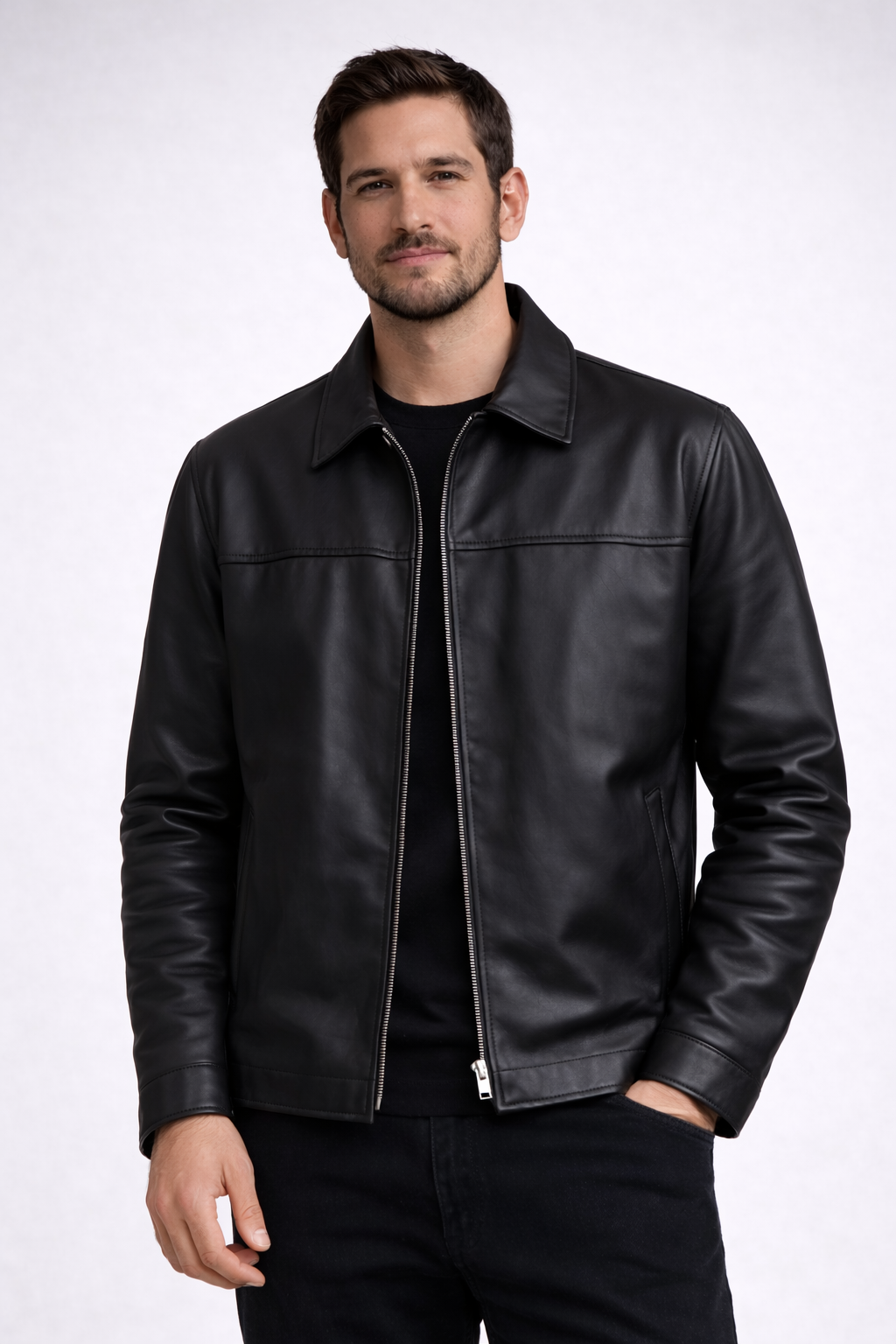 Mohenjo-daro Sheep Leather Zipper Jacket - Black
