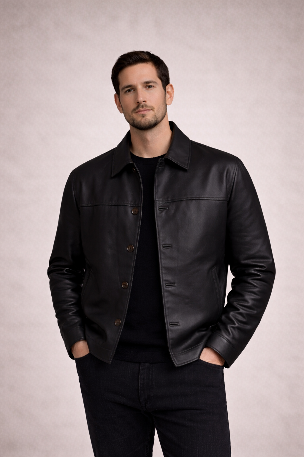 Mohenjo-daro Sheep Leather Jacket - Black