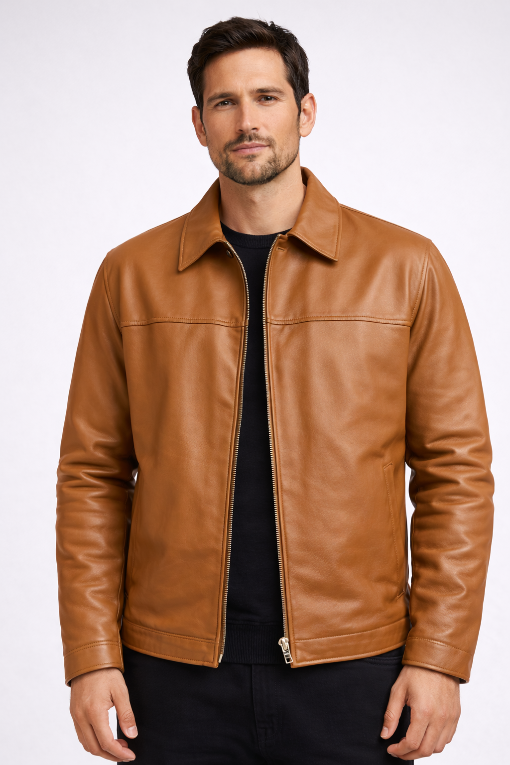 Mohenjo-daro Sheep Leather Zipper Jacket - Black