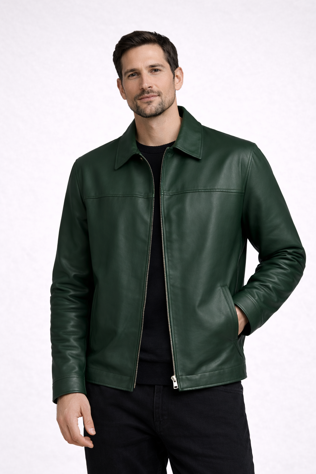 Mohenjo-daro Sheep Leather Zipper Jacket - Brown