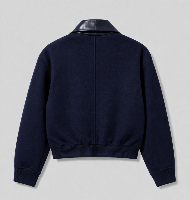 AREZO Wool Jacket with Leather Collar