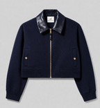 AREZO Wool Jacket with Leather Collar