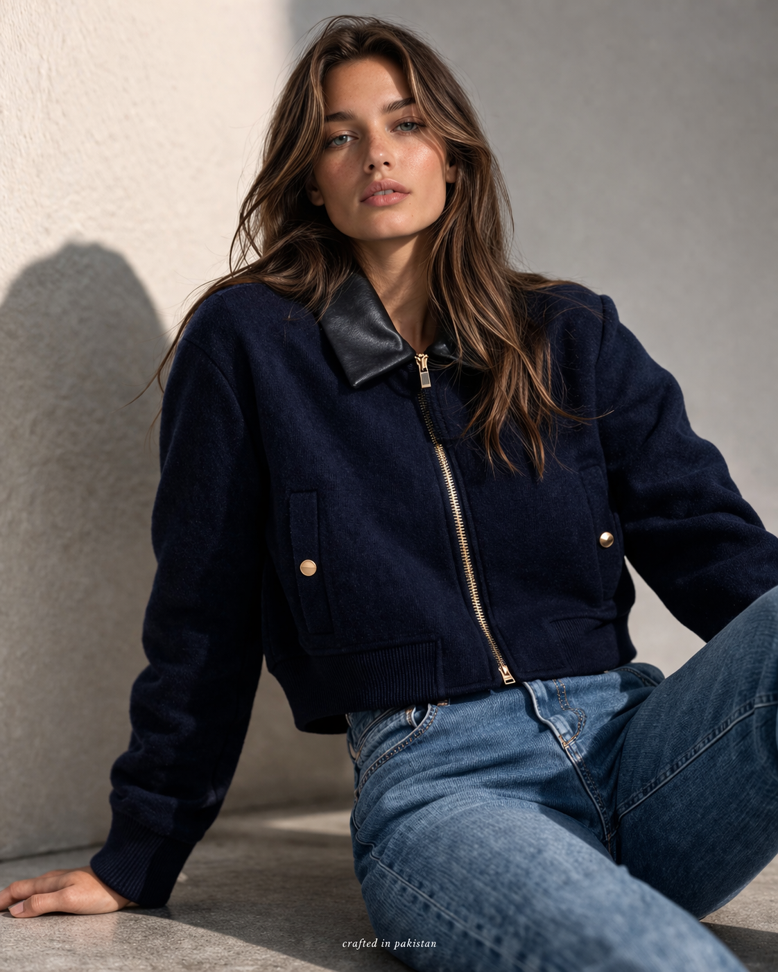 AREZO Wool Jacket with Leather Collar