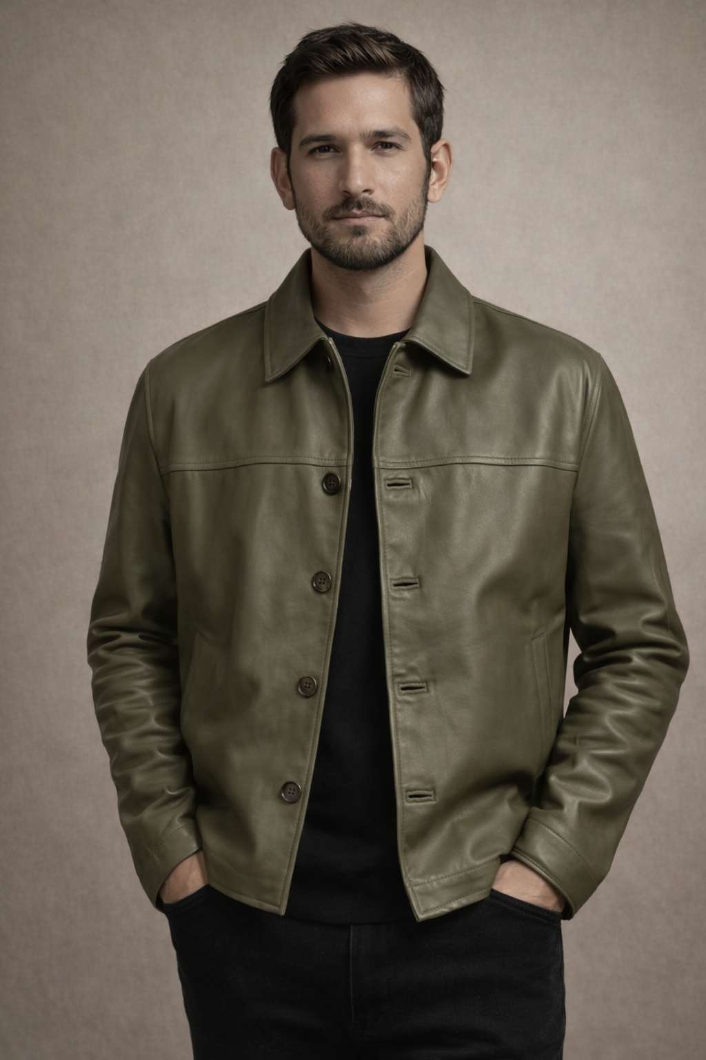 Mohenjo-daro Sheep Leather Jacket - GREEN