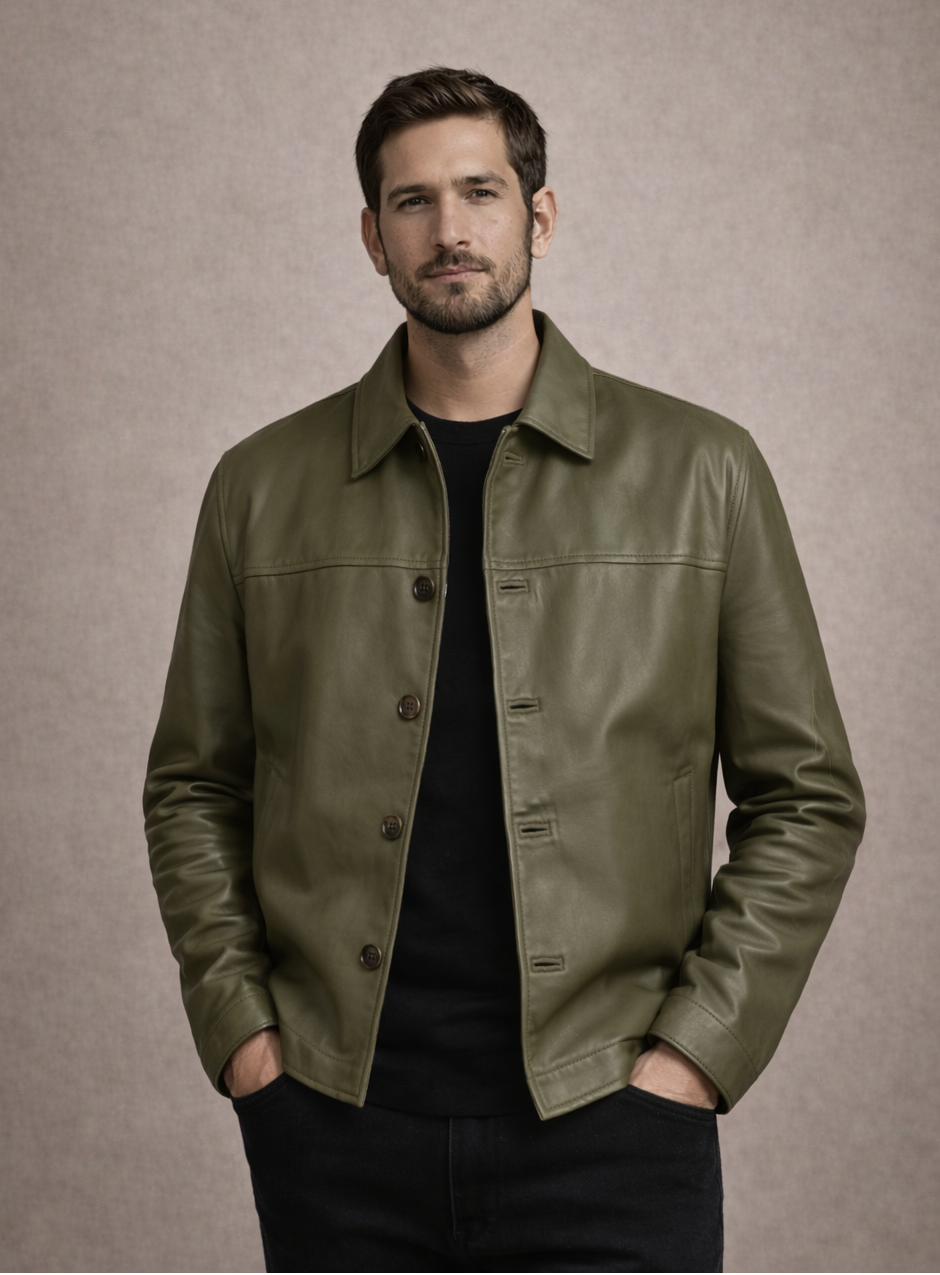 Mohenjo-daro Sheep Leather Jacket - Olive Grey