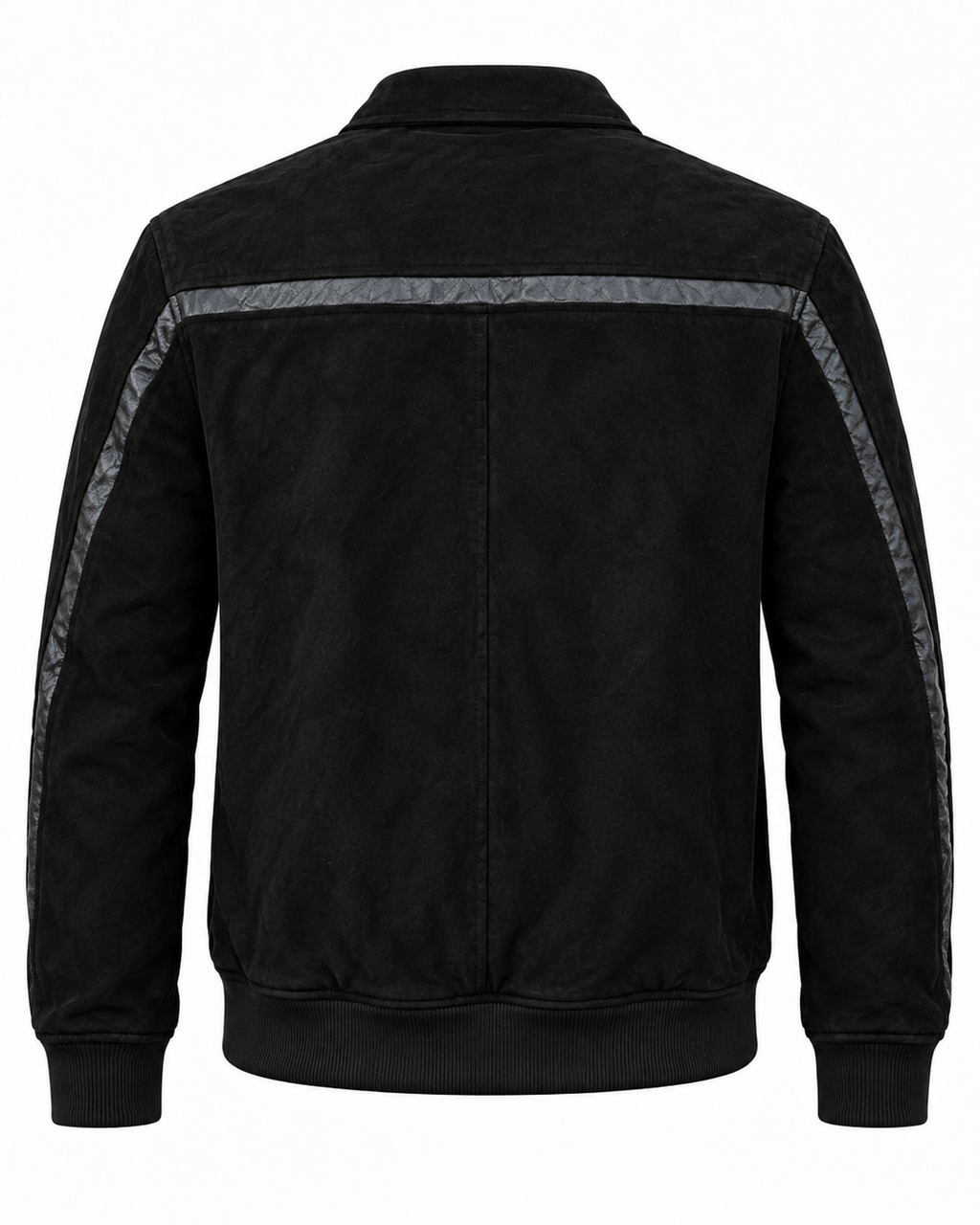 DASTAN LINEAGE black lamb suede jacket, studio back view