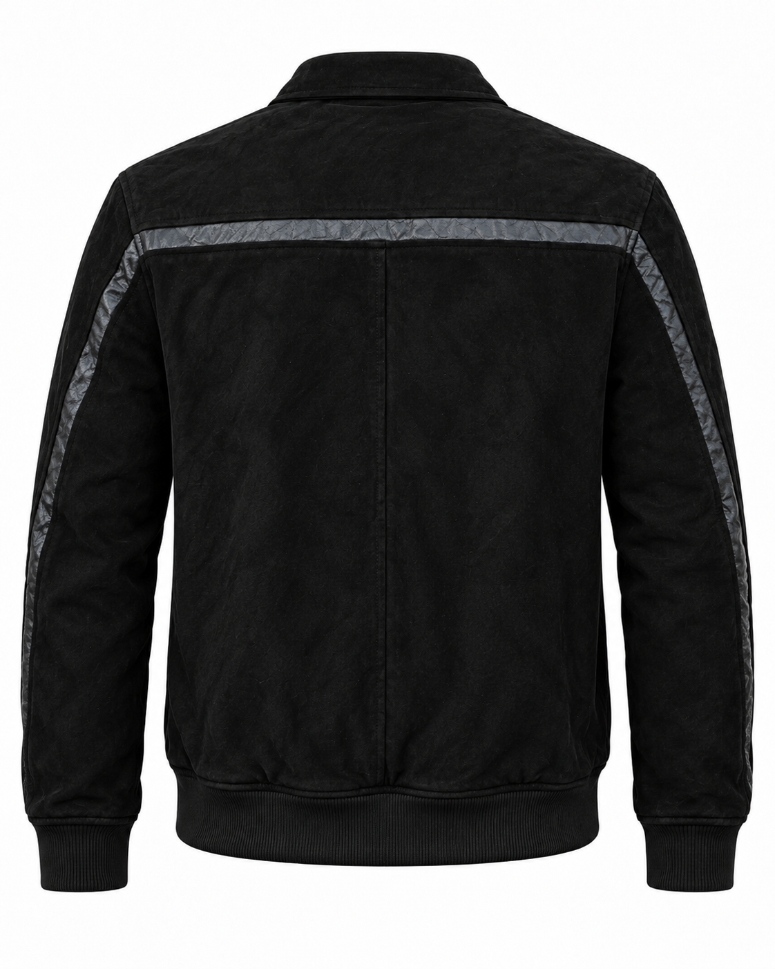 DASTAN LINEAGE black lamb suede jacket, studio back view