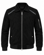 DASTAN LINEAGE black lamb suede jacket, studio front view