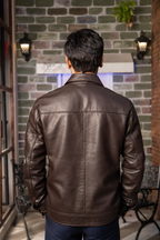DASTAN TERRACOTTA SENTINEL brown leather jacket, back view