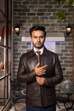 DASTAN TERRACOTTA SENTINEL brown leather jacket, front view