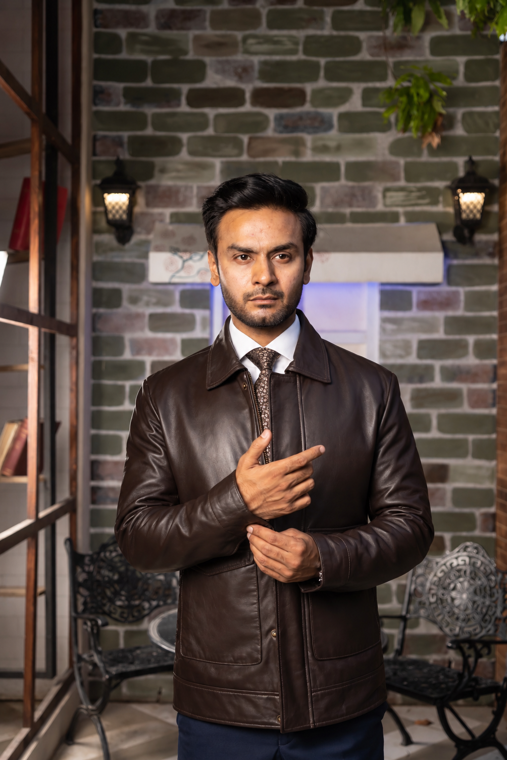 DASTAN TERRACOTTA SENTINEL brown leather jacket, front view