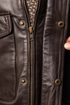 Feel the leather: YKK zip, snap placket and leather grain