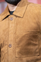DASTAN THE ARTISAN brown lamb suede jacket, collar and chest pocket detail