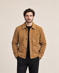 DASTAN THE ARTISAN brown lamb suede chore jacket, front view