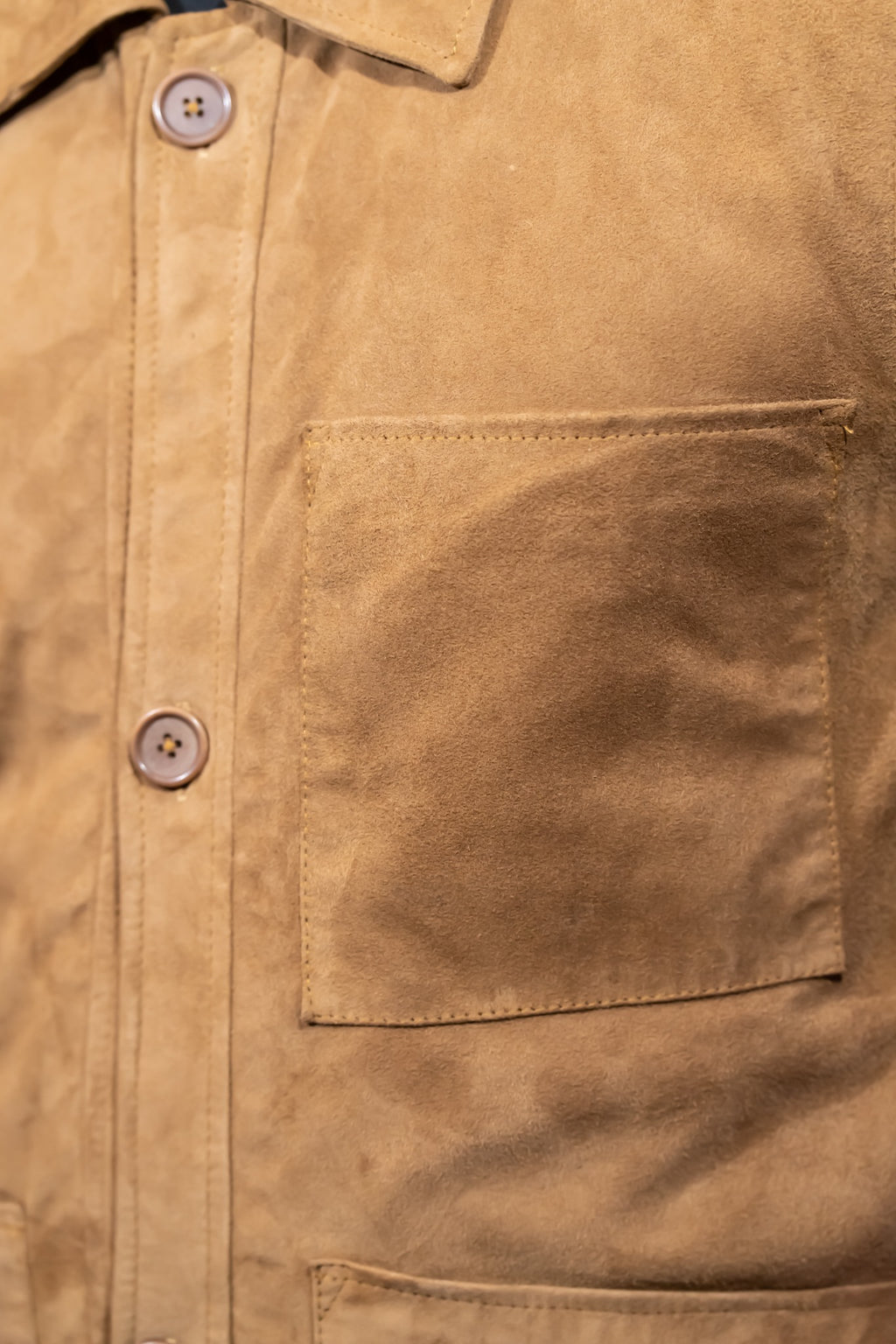 DASTAN THE ARTISAN brown lamb suede jacket, patch pocket and button detail