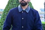 DASTAN THE ENVOY Navy Blue wool and leather collar detail