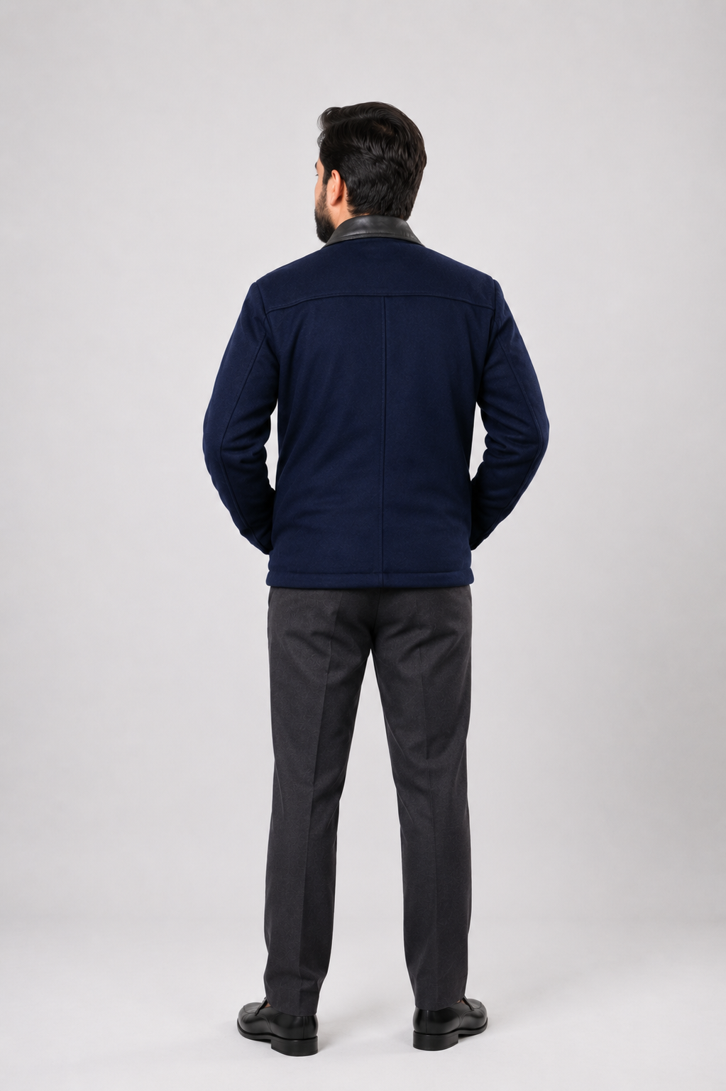 DASTAN THE ENVOY wool jacket in Navy Blue, back view