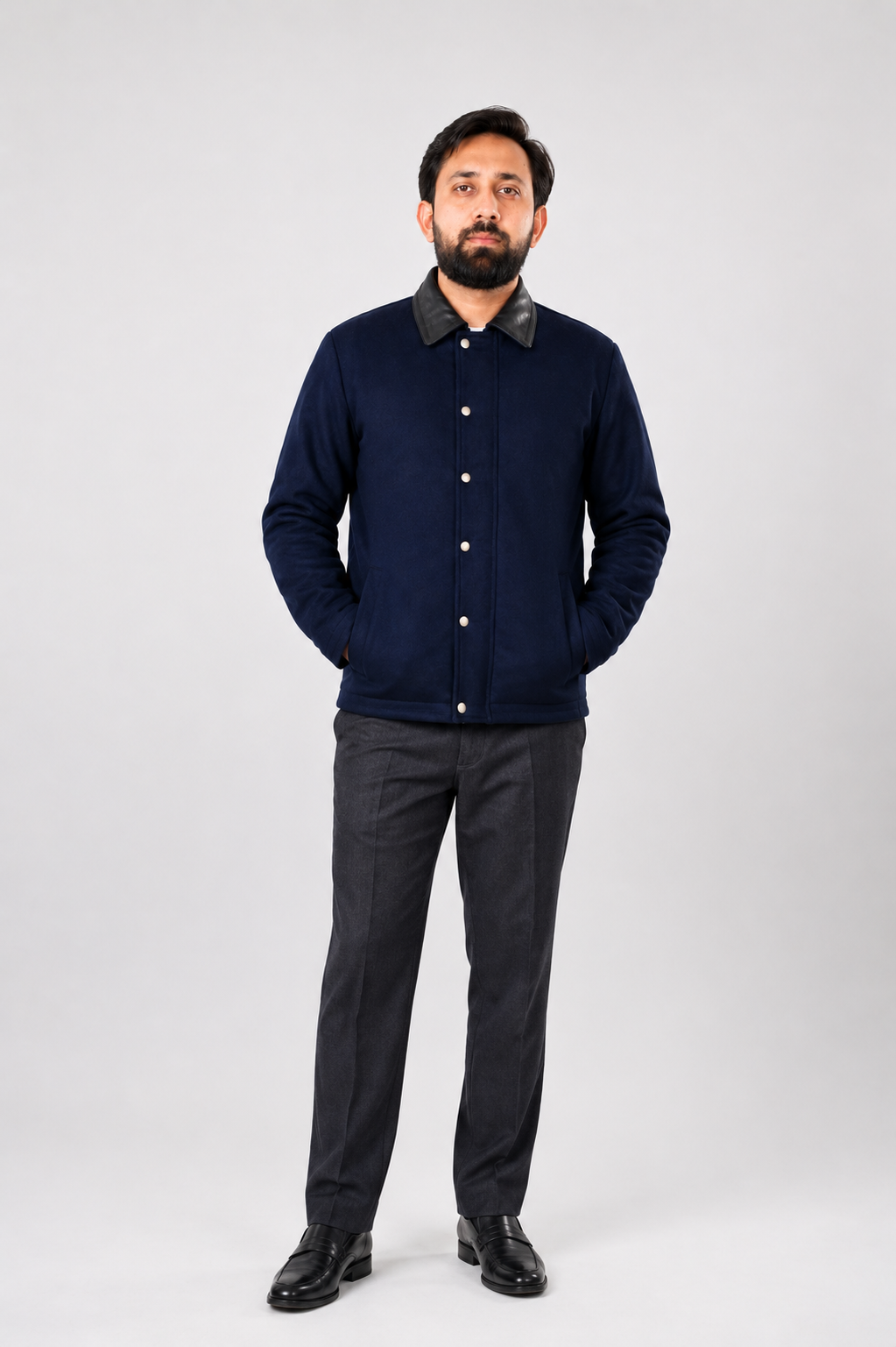 THE ENVOY — Wool Jacket with Leather Collar