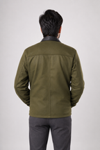 DASTAN THE ENVOY wool jacket in Olive Green, back view