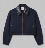 AREZO Wool Jacket with Leather Collar